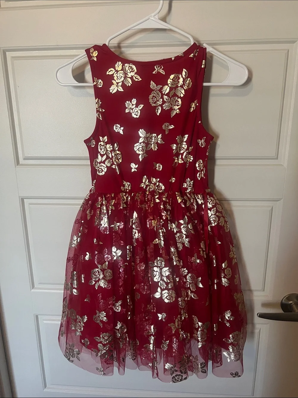Carter's Girls' Red Metallic Floral Tulle Dress with Cream Faux-Fur Bolero